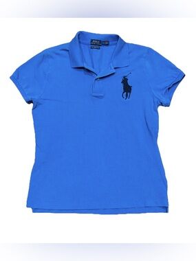 Polo Ralph Lauren Women’s Big Pony Polo Shirt Skinny Fit Blue Cotton Size Large